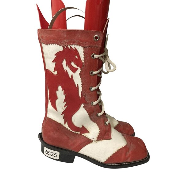 Vintage Calzados Luising Size 37 M(5) W(7) Red White Leather Dragon Boots shoes - Picture 4 of 8